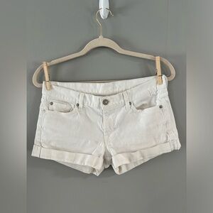 7 For All Mankind Women 27 White Button Fly Roll Cuff‎ Stretch Denim Shorts